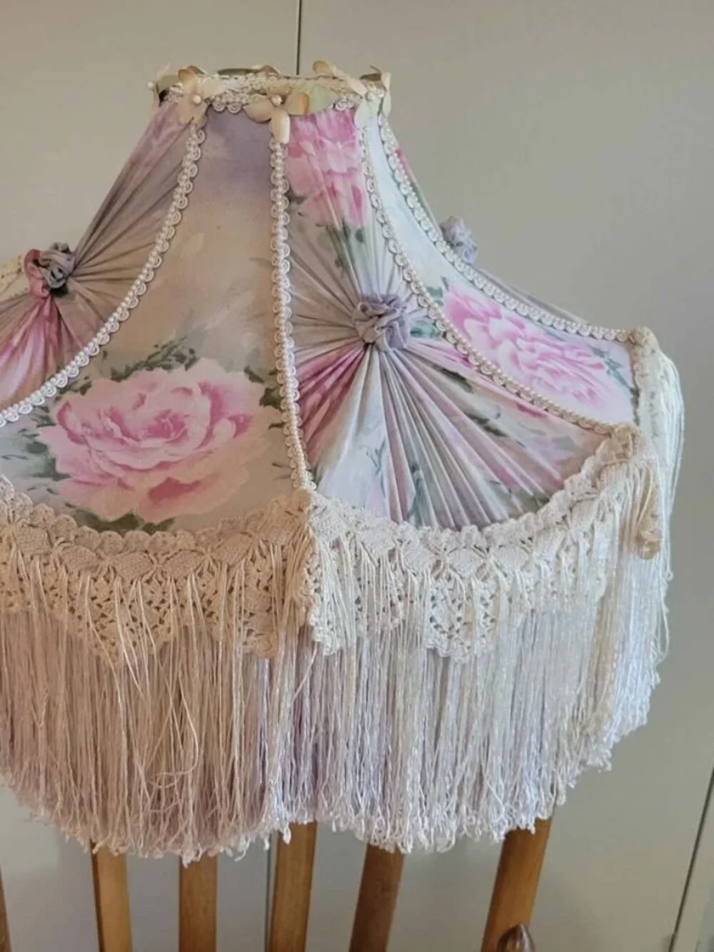 Vintage Floral Victorian Style Lampshade with Fringe